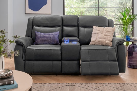 ﻿Sophisticated Comfort Tech 8 Smart 2 Seater Recliner Sofa in Black Aire Leather